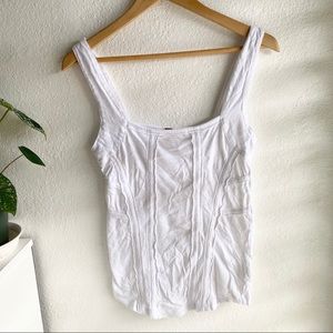 White Free People Squared Neckline Textured Tank